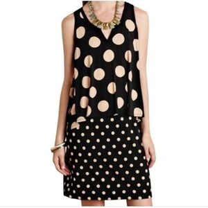 Maeve Anthropologie Davina Polka Dot Relaxed Swing Dress Black Tan Small